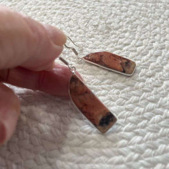 Natural RED RAINBOW JASPER Handmade Sterling 925 Dangle Earrings #818D - Picture 2 of 3